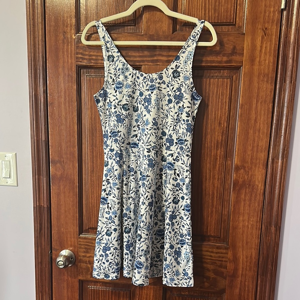 Divided Blue and White Sleeveless Fit and Flare Mini Dress